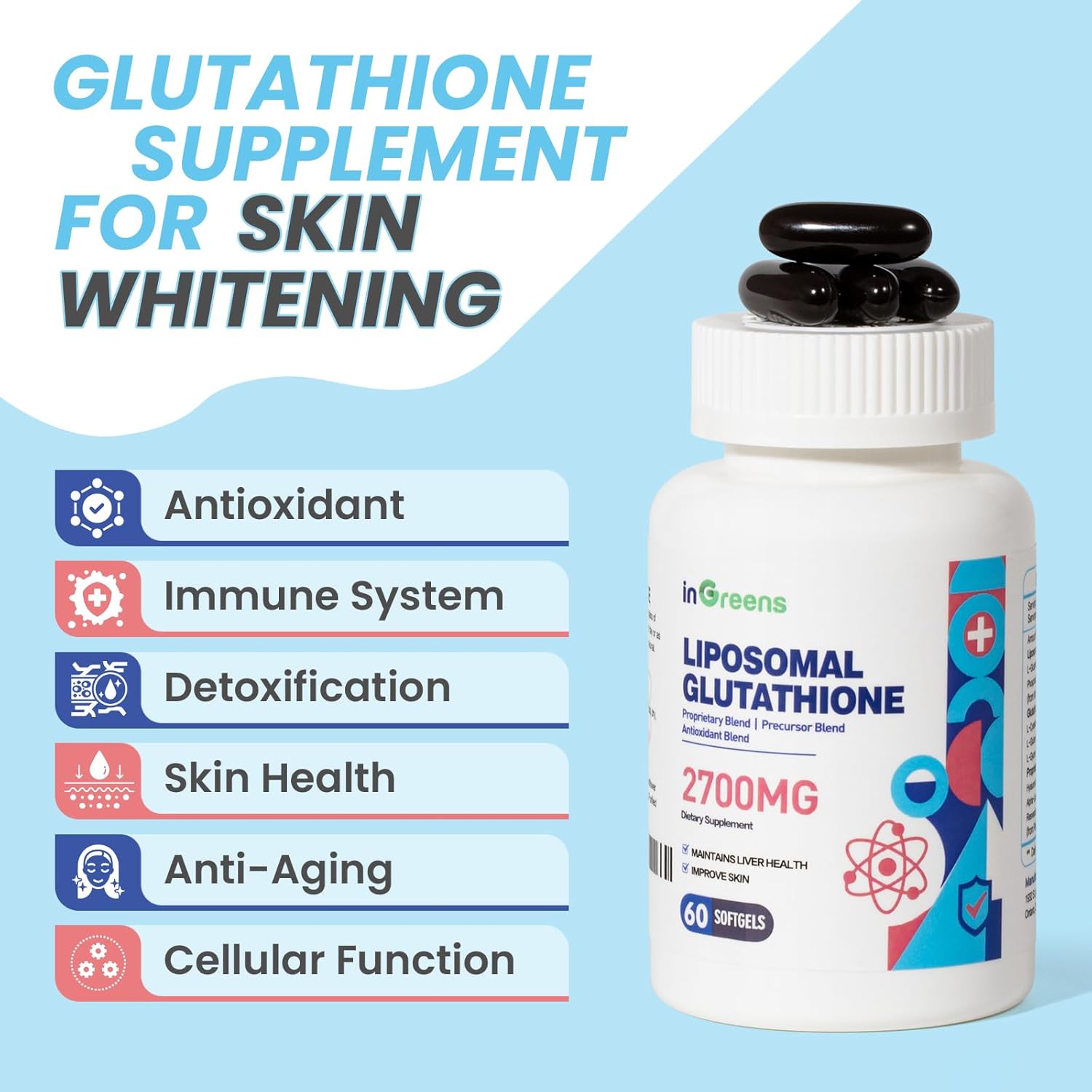 High Absorption Liposomal Glutathione Supplement with Hyaluronic Acid and Resveratrol - 120 Softgels for Healthy Aging
