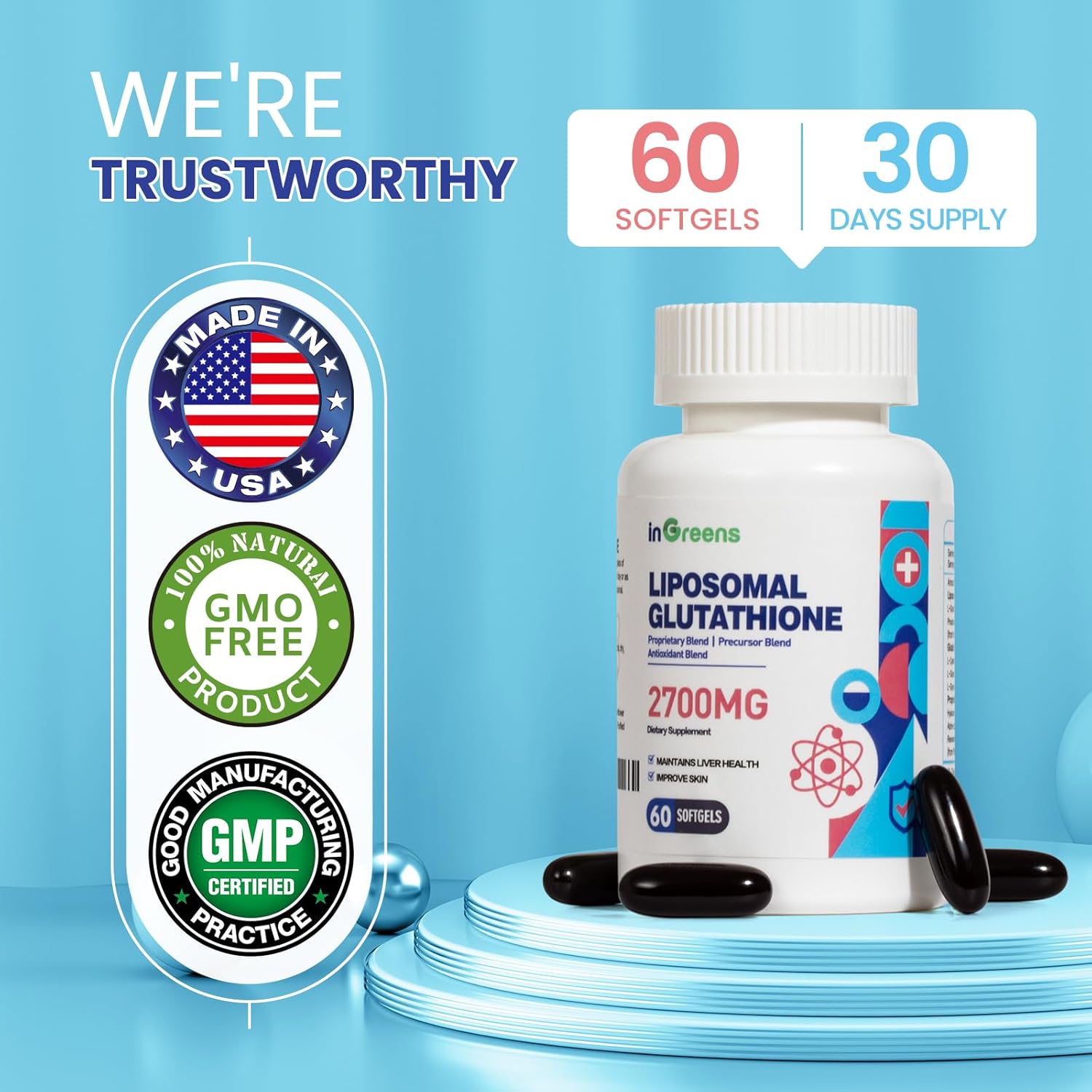 High Absorption Liposomal Glutathione Supplement with Hyaluronic Acid and Resveratrol - 120 Softgels for Healthy Aging