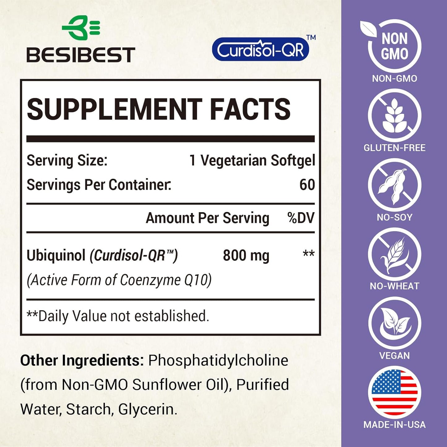 High Absorption Liposomal Ubiquinol CoQ10 800 MG Softgel Supplement, Vegan, Heart & Brain Support, Energy Production, 480 Softgels