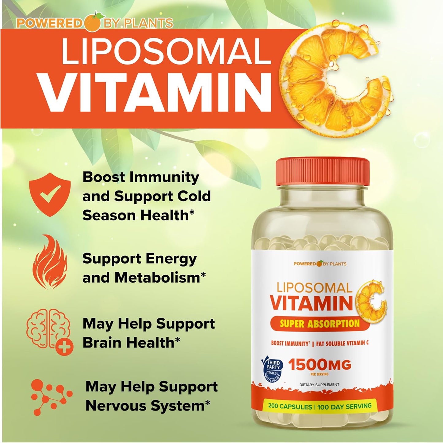 High Absorption Liposomal Vitamin C Capsules 1500mg - Immune System & Collagen Booster - 200 Capsules Vegan - Buffered Ascorbic Acid Supplement