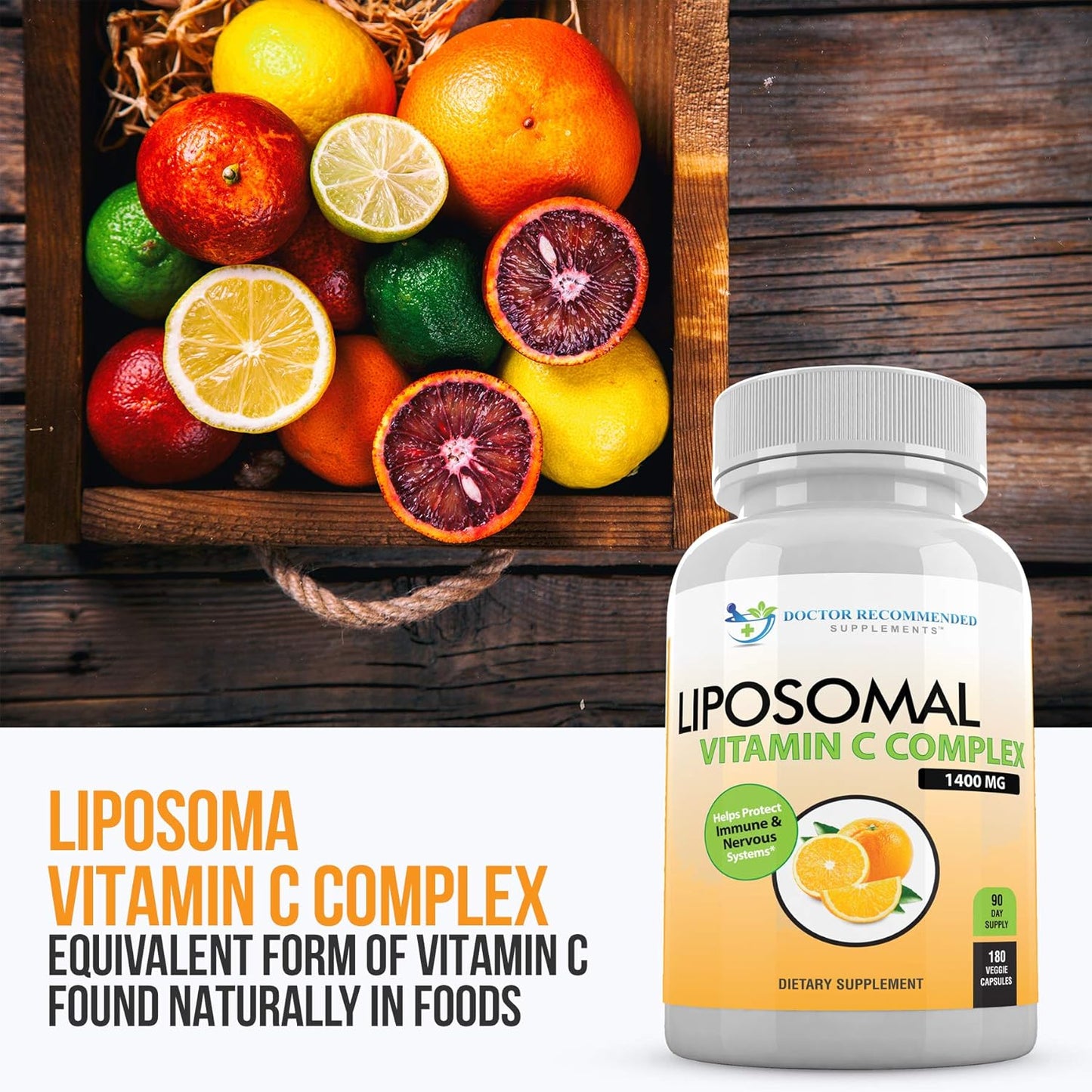 High Absorption Liposomal Vitamin C Complex Immune Support Supplement with Antioxidants and Collagen Booster - 1400mg Per Serving (2 Pack of 180 Veggie Caps)
