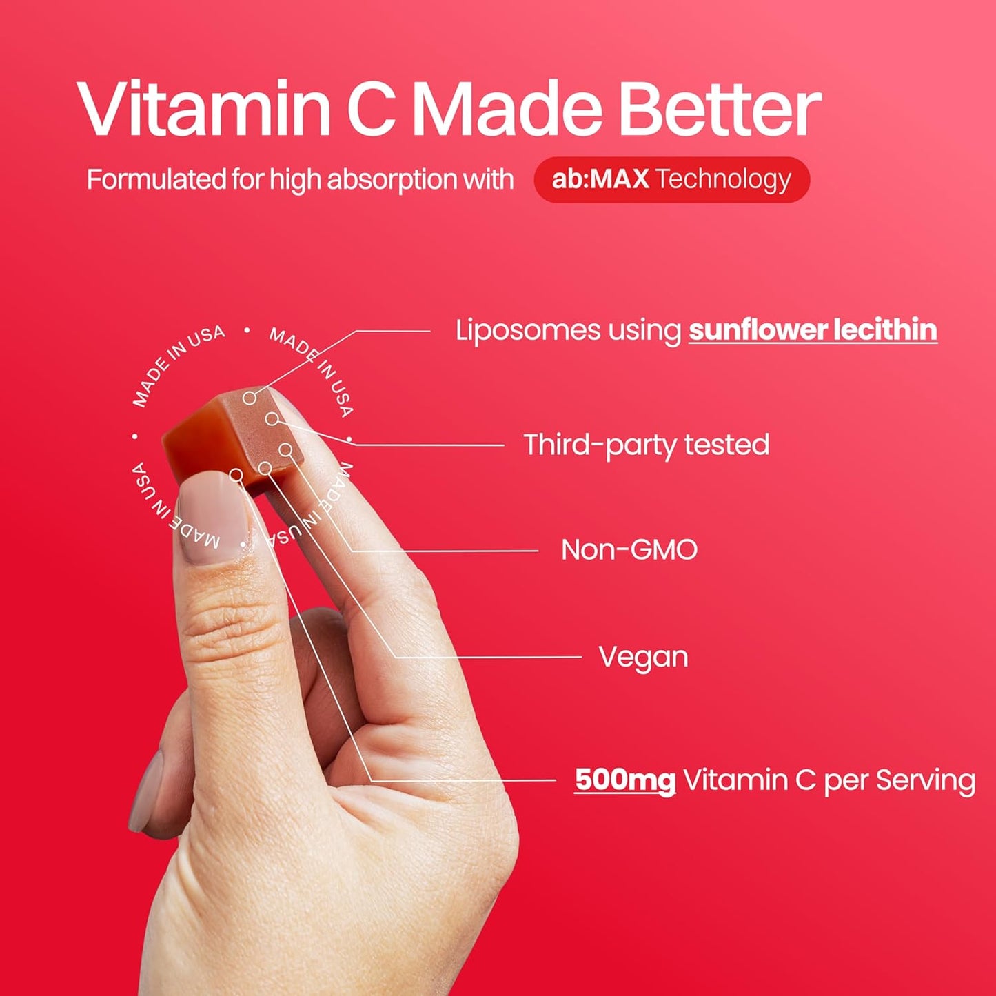 High Absorption Liposomal Vitamin C Gummies - 500mg/Serving - 60 Vegan Gummies for Adults - Antioxidant & Energy Booster - Strawberry Guava