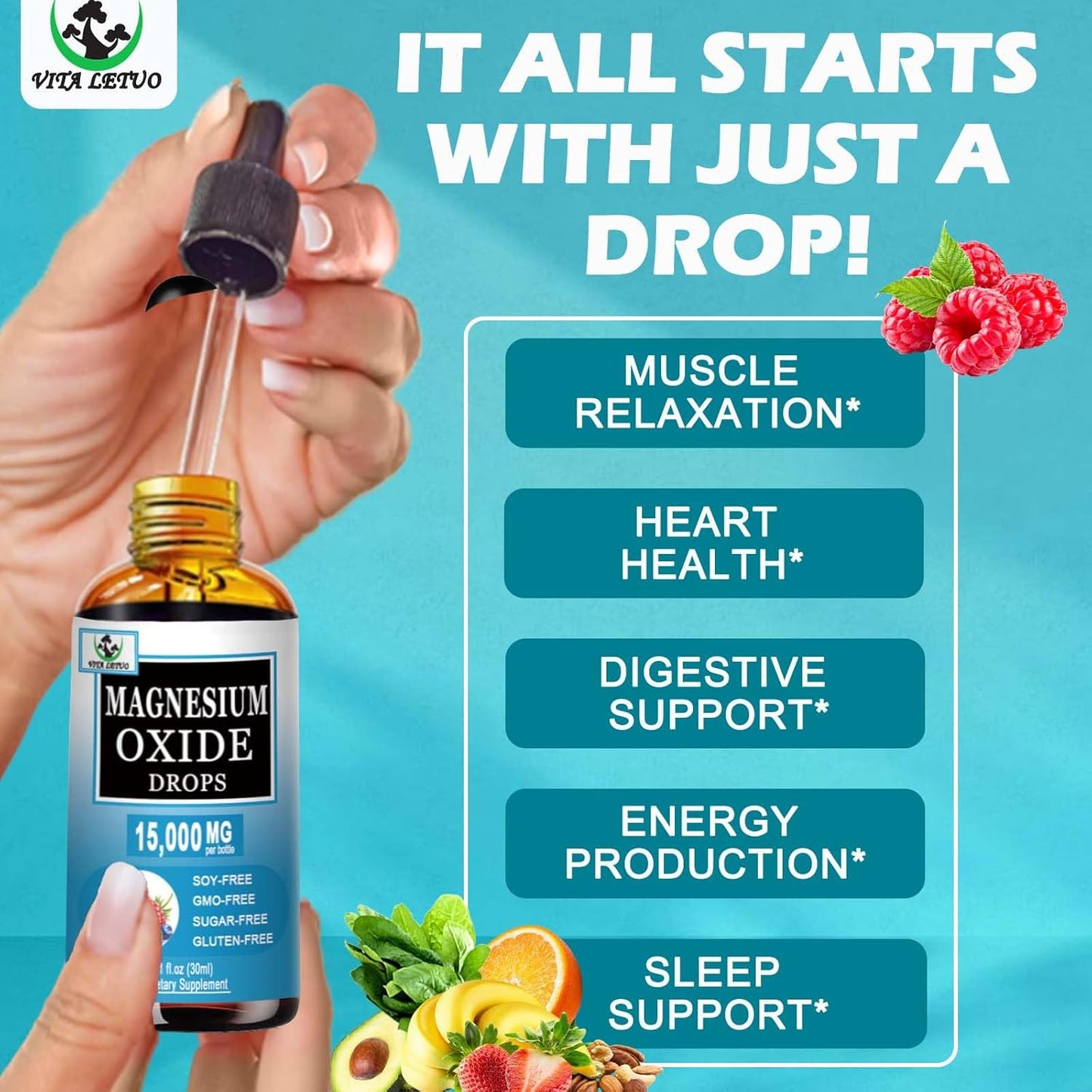 High Absorption Liquid Magnesium Oxide Supplement 500mg for Sleep, Nerve & Heart Health - Stress Relief - Gluten Free - Vegan - Adults & Kids