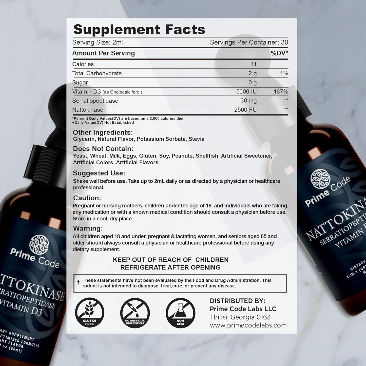 High Absorption Liquid Nattokinase Drops with Serratiopeptidase - Non-GMO & Gluten-Free Formula