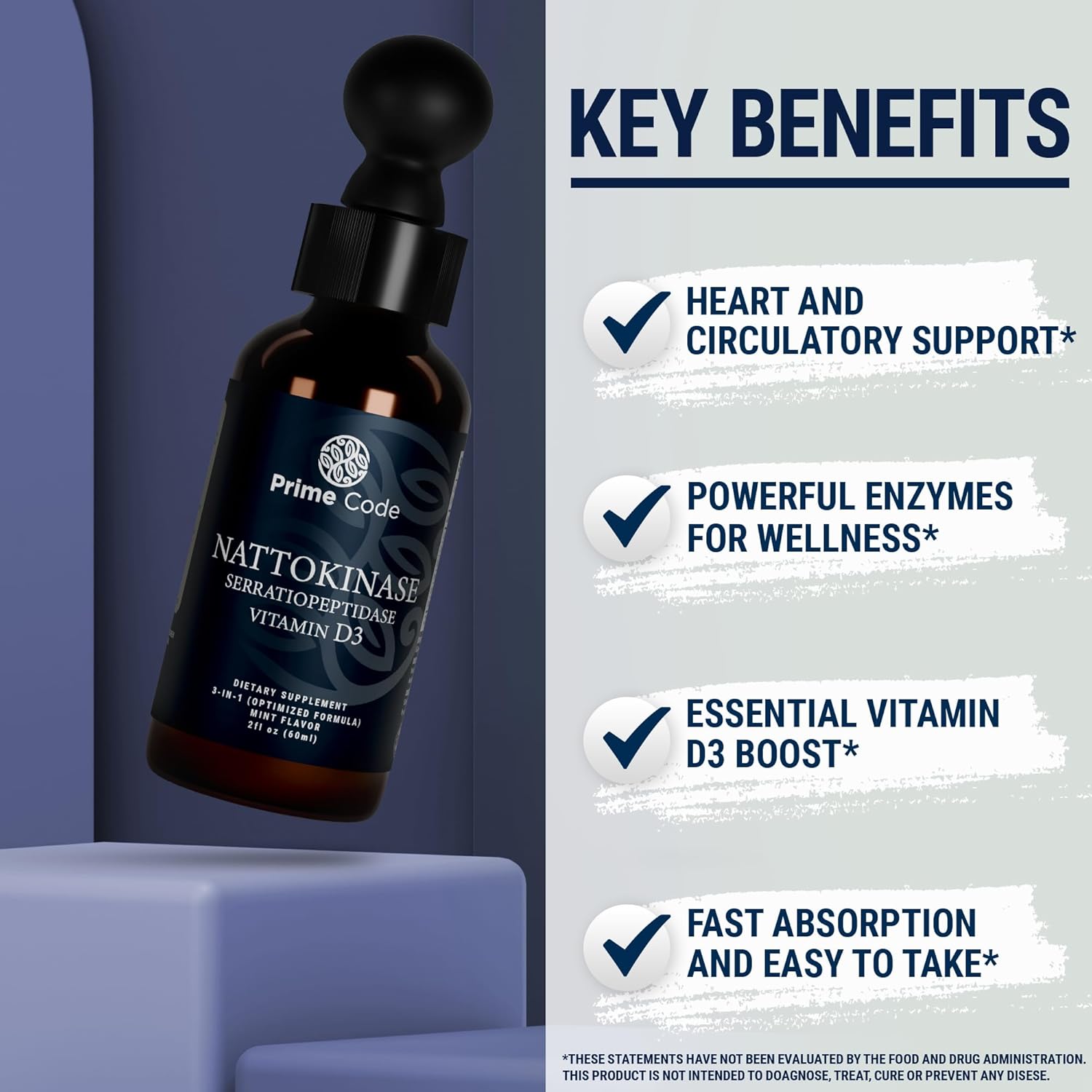 High Absorption Liquid Nattokinase Drops with Serratiopeptidase - Non-GMO & Gluten-Free Formula