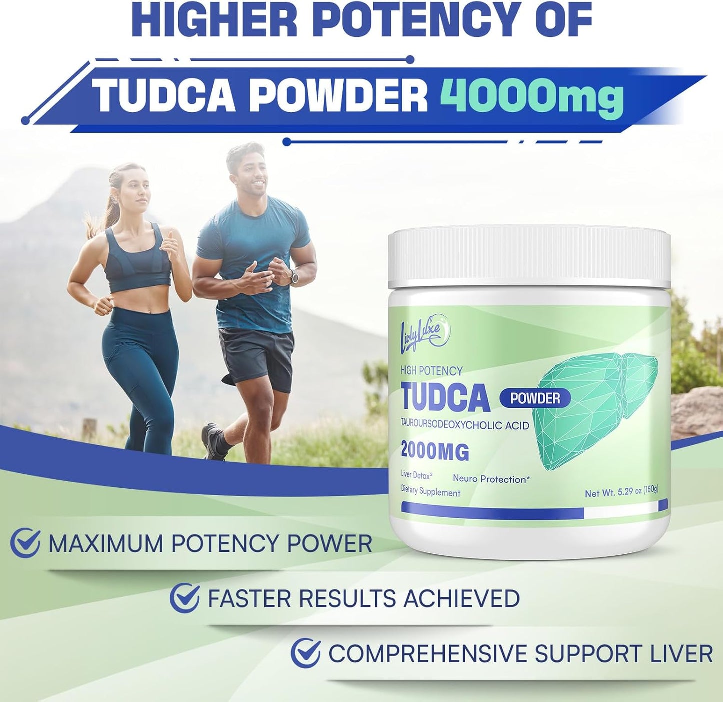 High Absorption LivLyLuxe TUDCA Powder Liver Detox Supplement - 4000mg with Milk Thistle, Artichoke, Bile Salts, Ox Bile, Herbal Blend - Non-GMO - 30 Servings