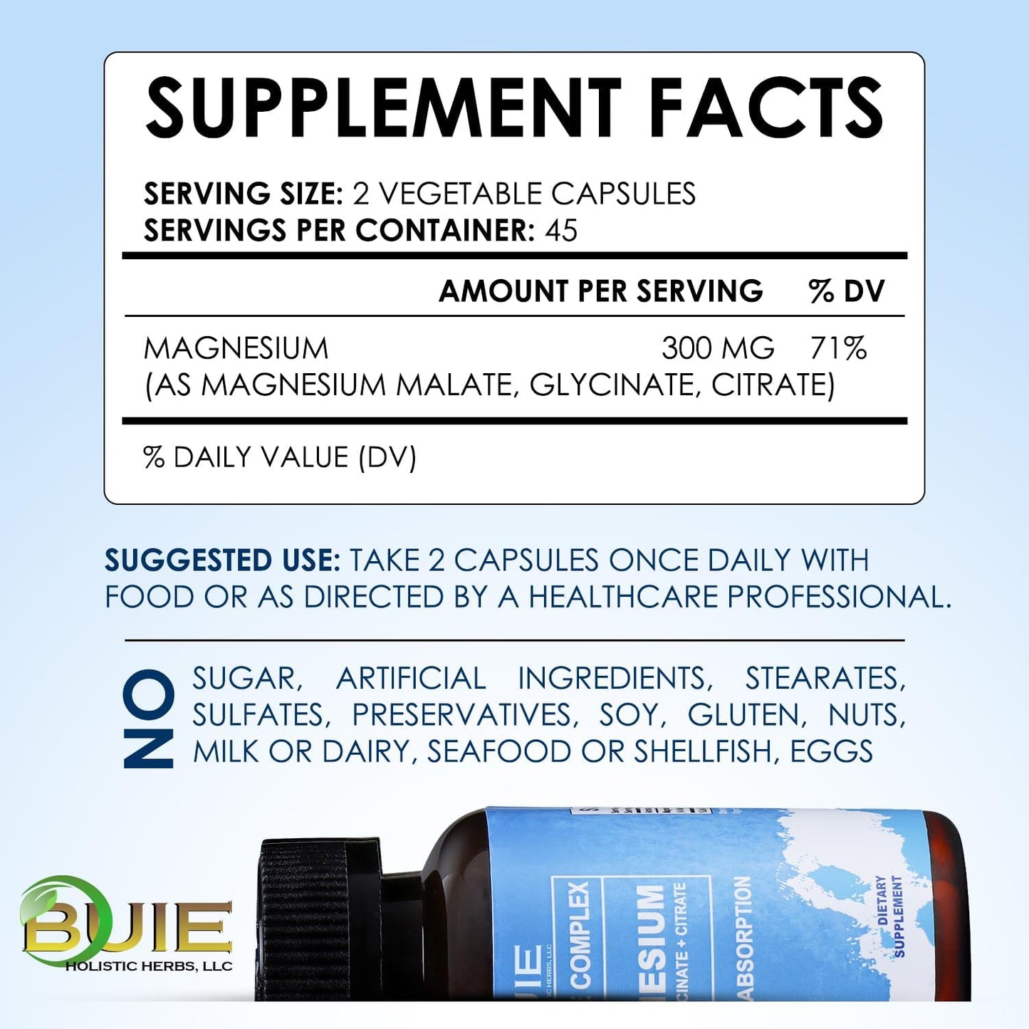 High Absorption Magnesium Capsules - 300mg, Non-GMO Dietary Supplement with Malate, Glycinate, Citrate - 90 Veggie Caps - BUIE Holistic Herbs