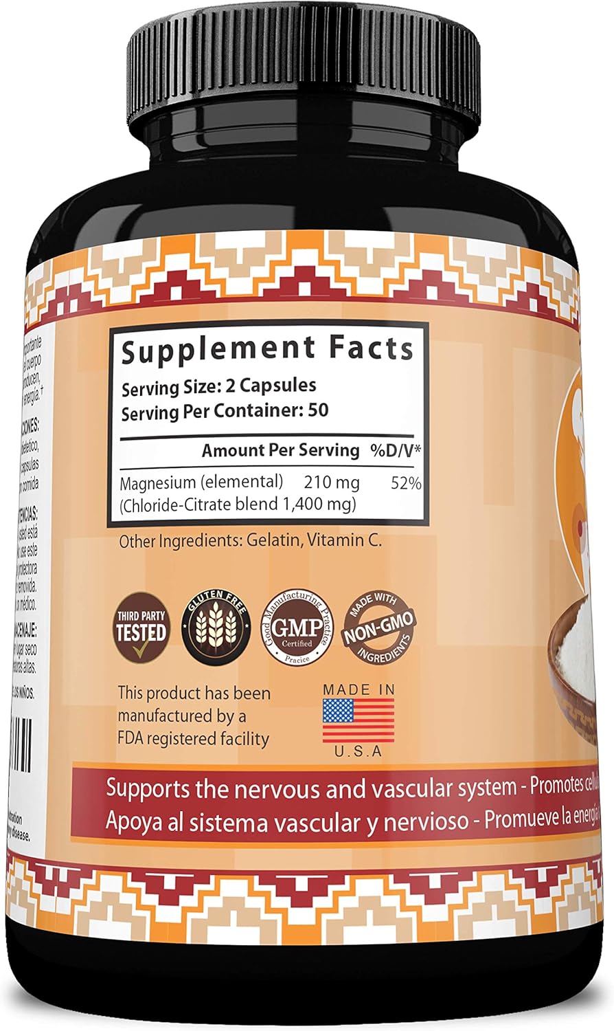 High Absorption Magnesium Chloride (Cloruro de Magnesio) Capsules - 1,400 per Serving - NaturalisimoLife