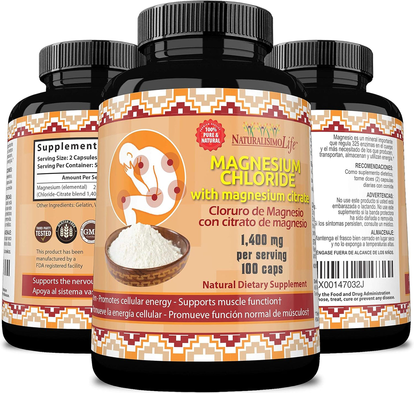 High Absorption Magnesium Chloride (Cloruro de Magnesio) Capsules - 1,400 per Serving - NaturalisimoLife