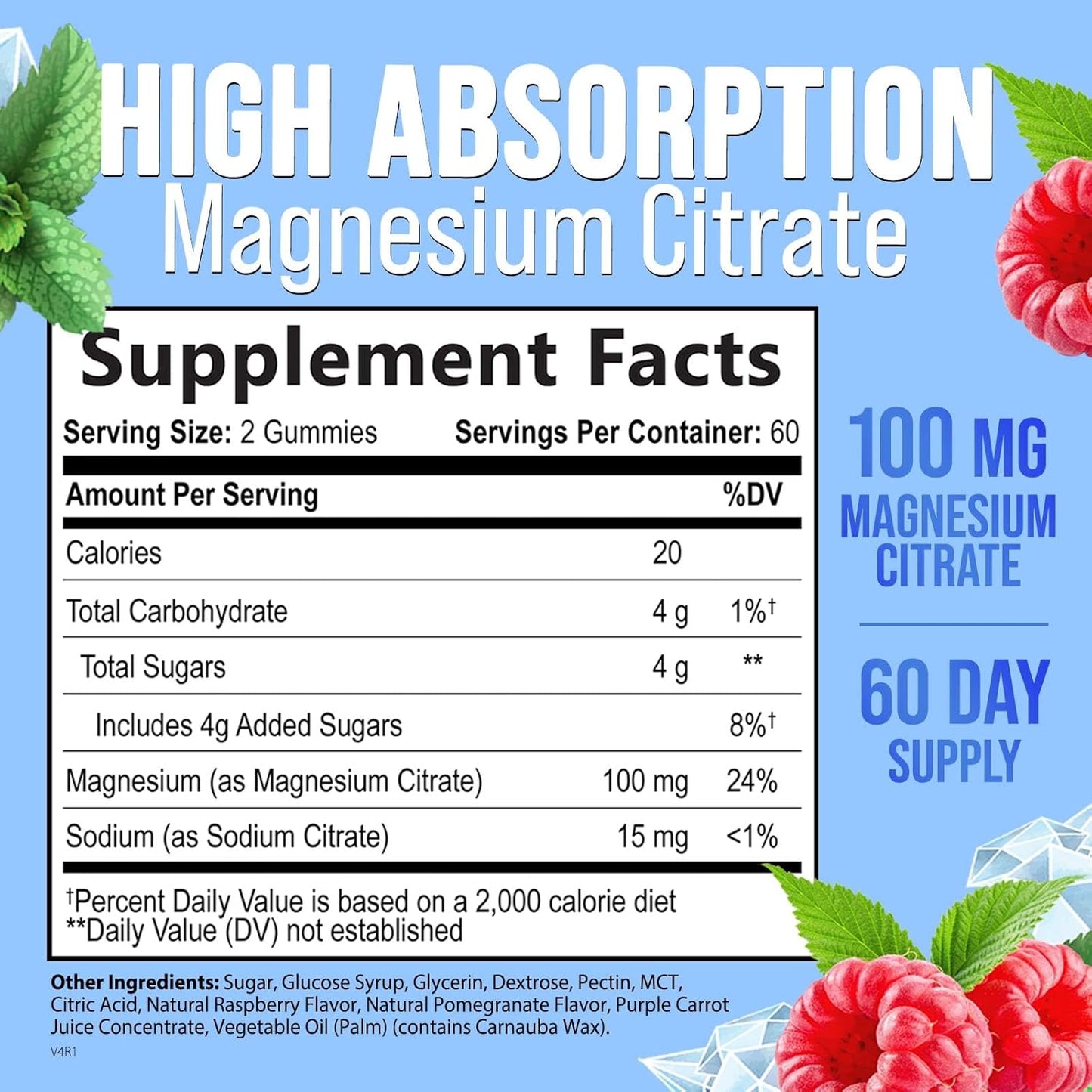 High Absorption Magnesium Citrate Gummies for Adults & Kids - Bone, Muscle, Heart Support - Vegan, Gluten Free - 120 Gummies