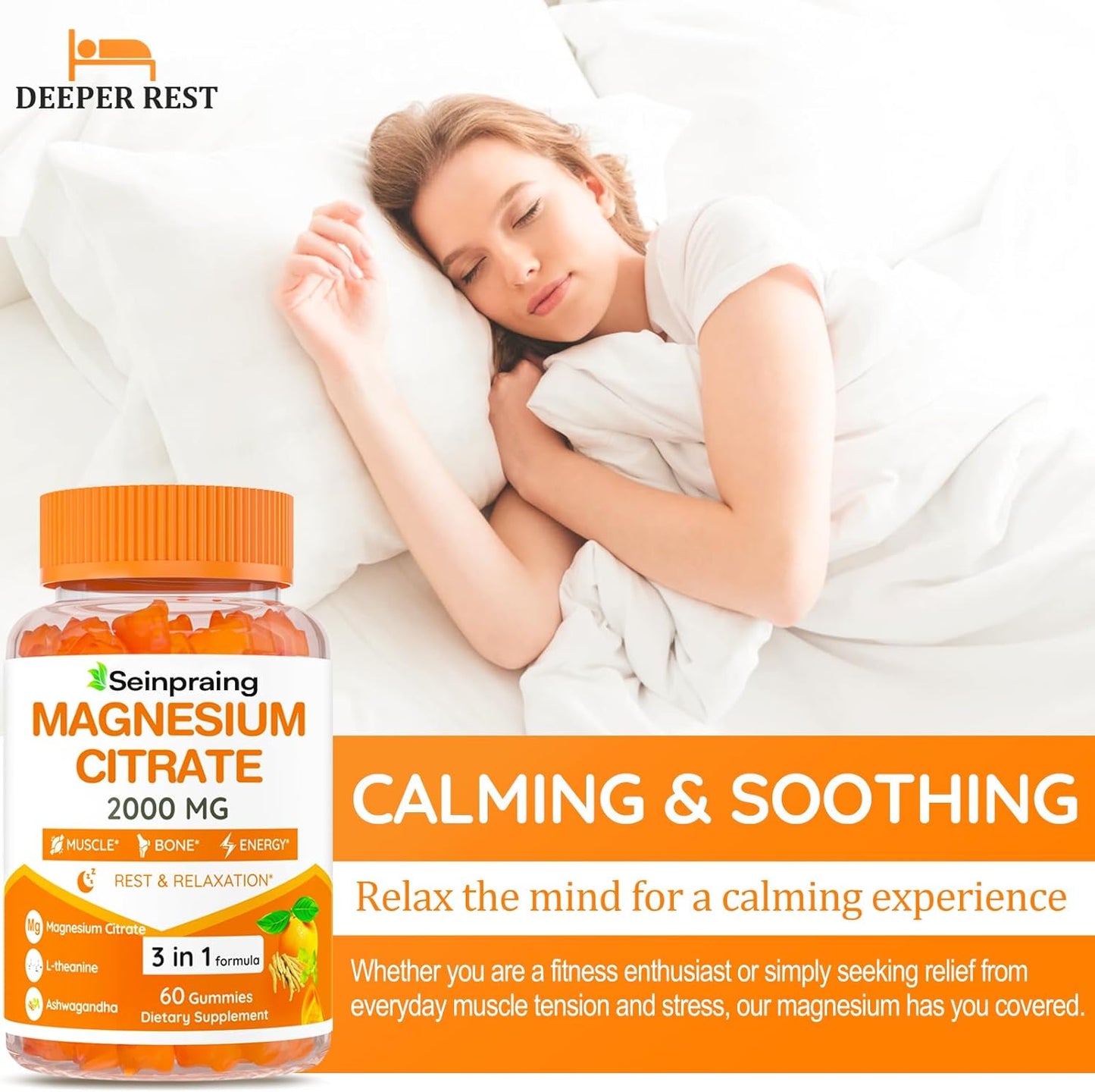 High Absorption Magnesium Citrate Gummies with Ashwagandha - 2000mg for Adults - Supports Sleep, Bone Health, Muscle Relaxation - 120 Gummies