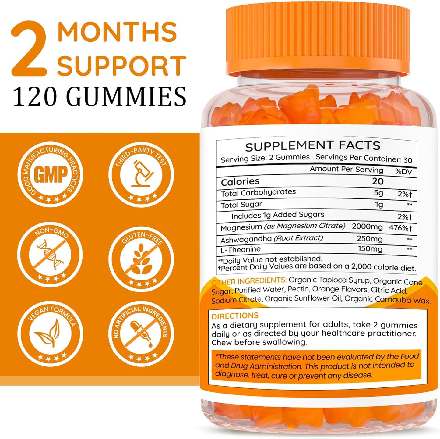 High Absorption Magnesium Citrate Gummies with Ashwagandha - 2000mg for Adults - Supports Sleep, Bone Health, Muscle Relaxation - 120 Gummies