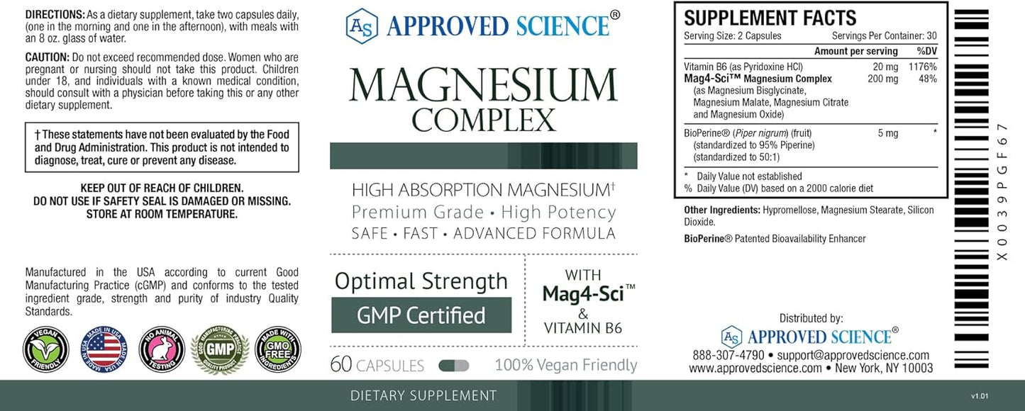 High Absorption Magnesium Complex - Bisglycinate, Malate, Citrate, Oxide - Heart, Headache, Cramp Relief - 360 Capsules, 6 Month Supply - Non-GMO, Vegan Formula