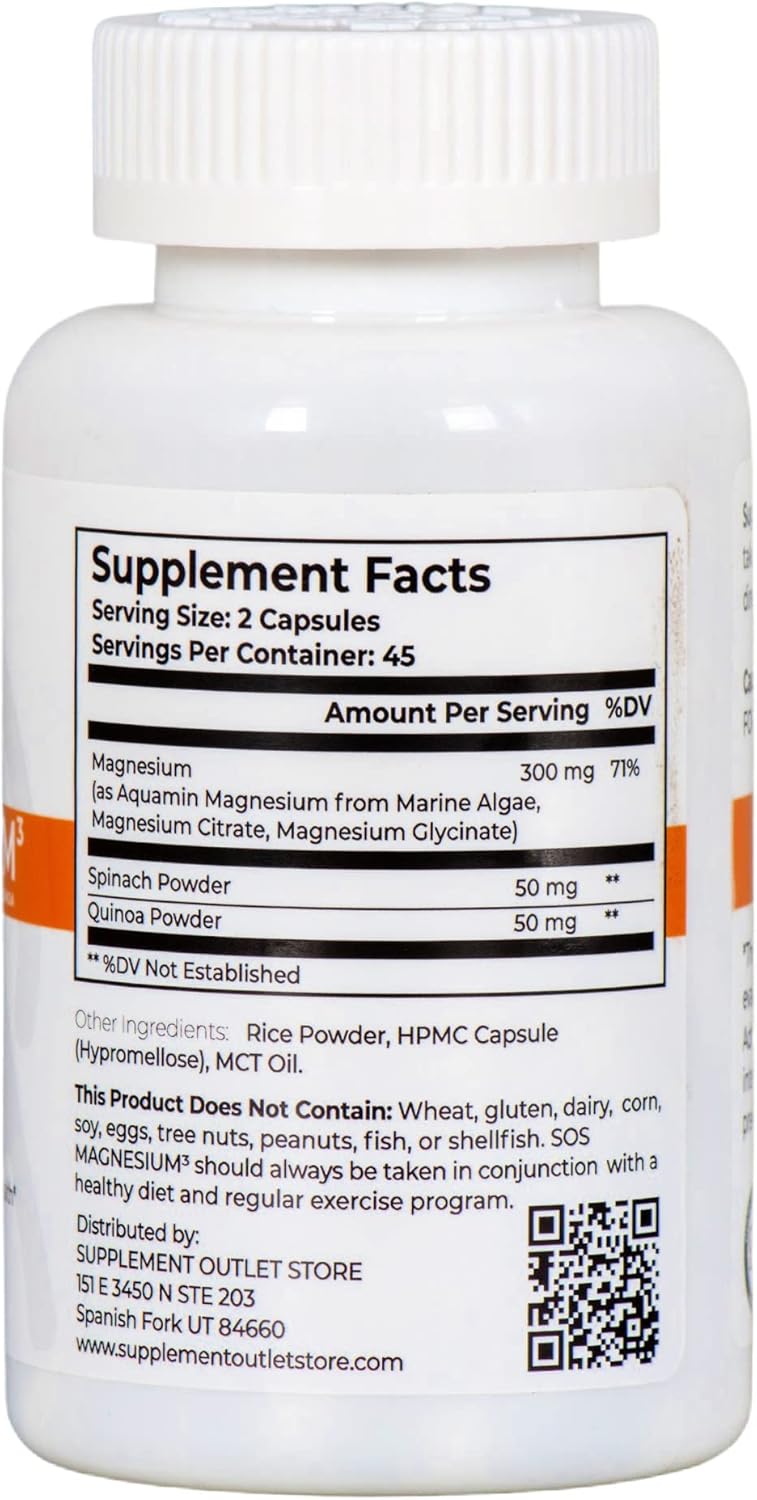 High Absorption Magnesium Complex Capsules - 300mg Magnesium Glycinate, Aquamin & Citrate for Muscle Relaxation, Sleep Aid - Vegan, Non-GMO - 45 Servings