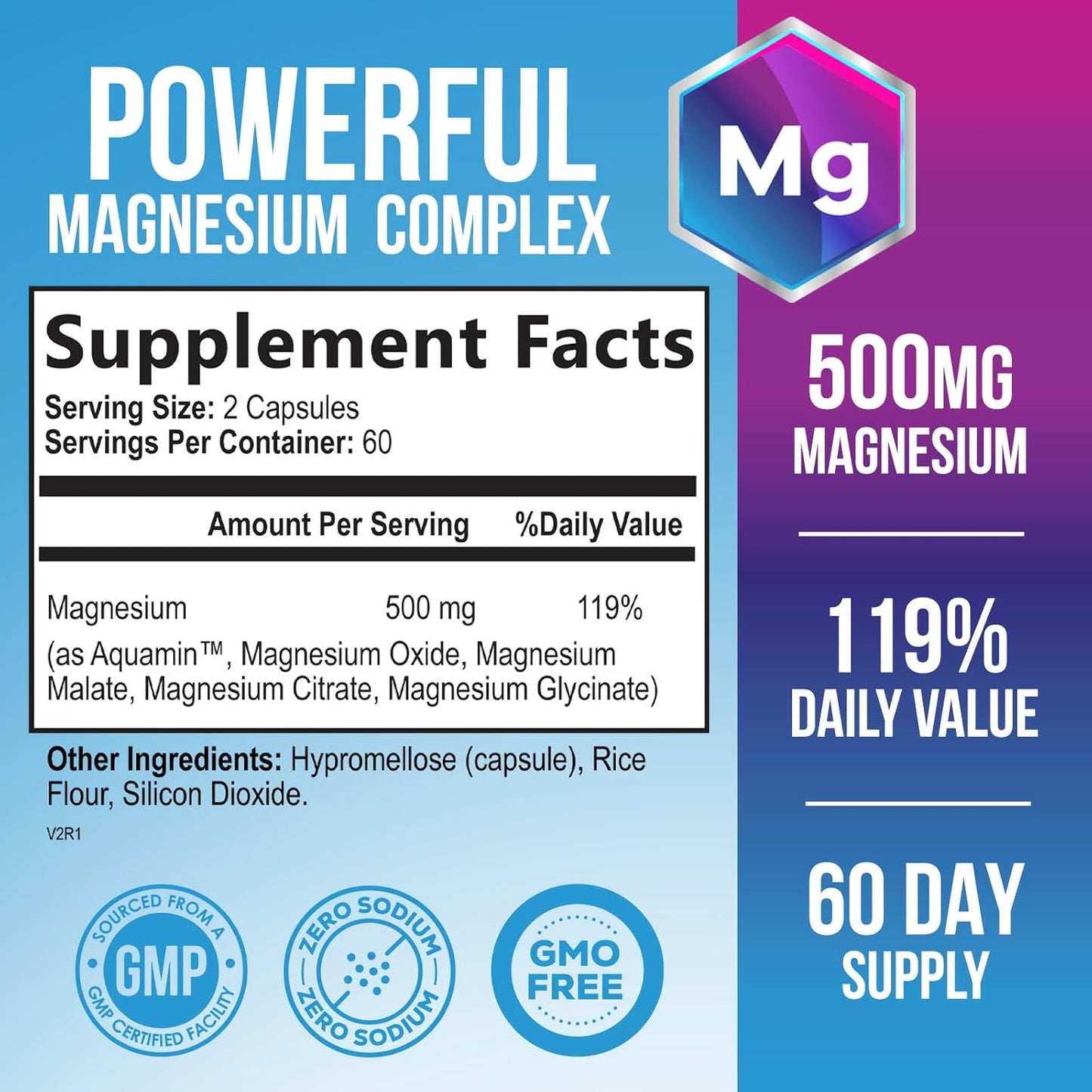 High Absorption Magnesium Complex Supplement - 500mg Chelated Magnesium Glycinate, Malate, Citrate & More - Gluten Free, Vegan, Non-GMO - Supports Muscle & Heart Health - 120 Capsules