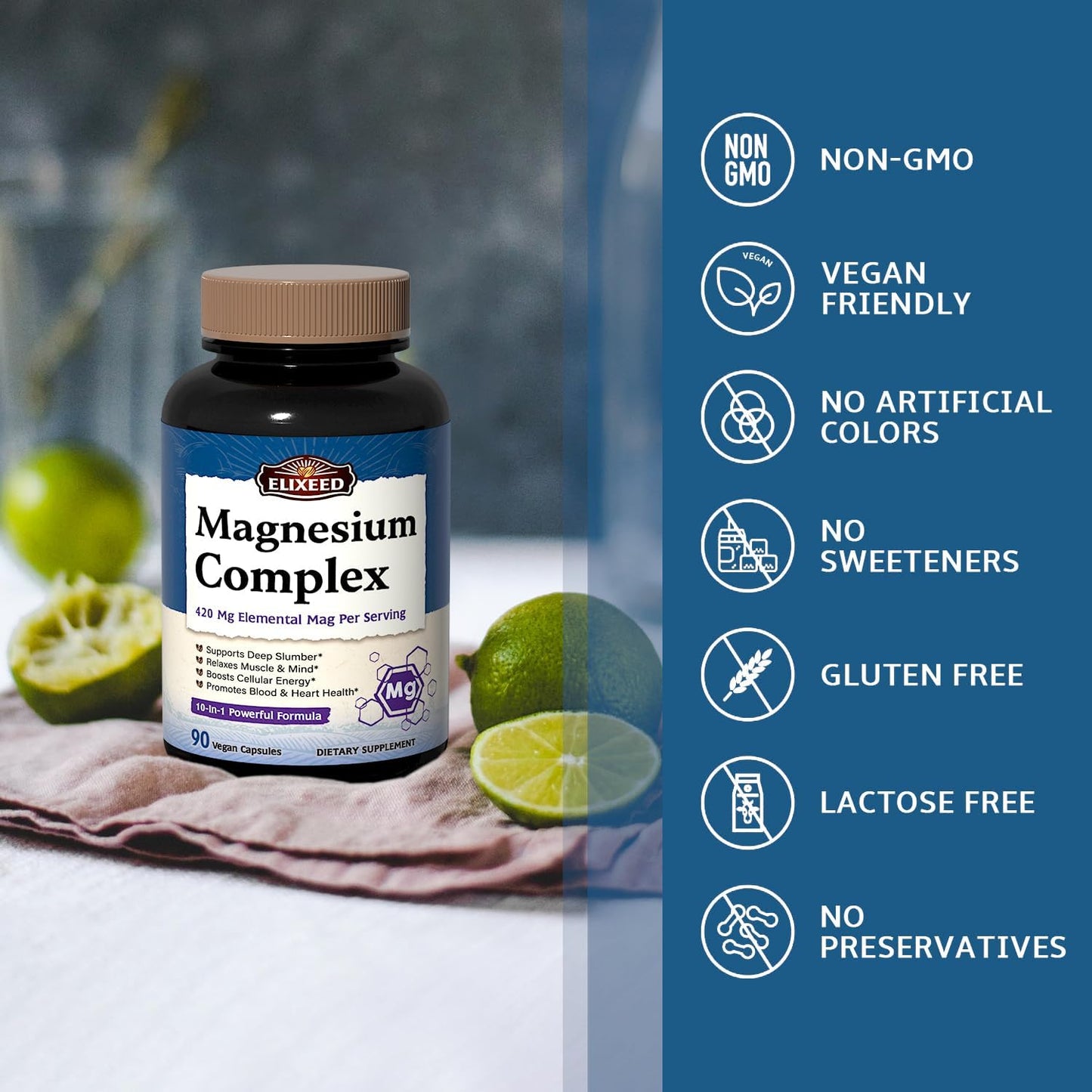 High Absorption Magnesium Complex Supplement, 420mg Elemental Mag Per Serving, 10 Forms Including Glycinate, Citrate, Malate, Taurate - Promotes Sleep, Muscle Health, Energy - 90 Vegan Capsules