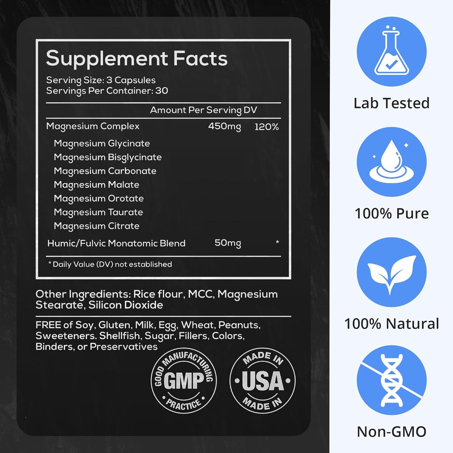 High Absorption Magnesium Complex Supplement with 7 Forms - 90 Capsules - Full Spectrum 500mg Mg - Glycinate, Bisglycinate, Malate, Orotate, Citrate