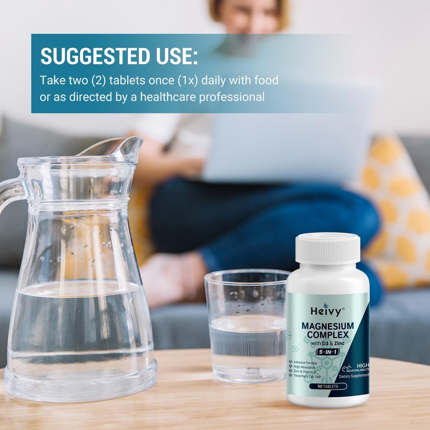 High Absorption Magnesium Complex with Zinc and Vitamin D3 for Muscle, Nerve, Heart, and Bone Support - 90 Tablets