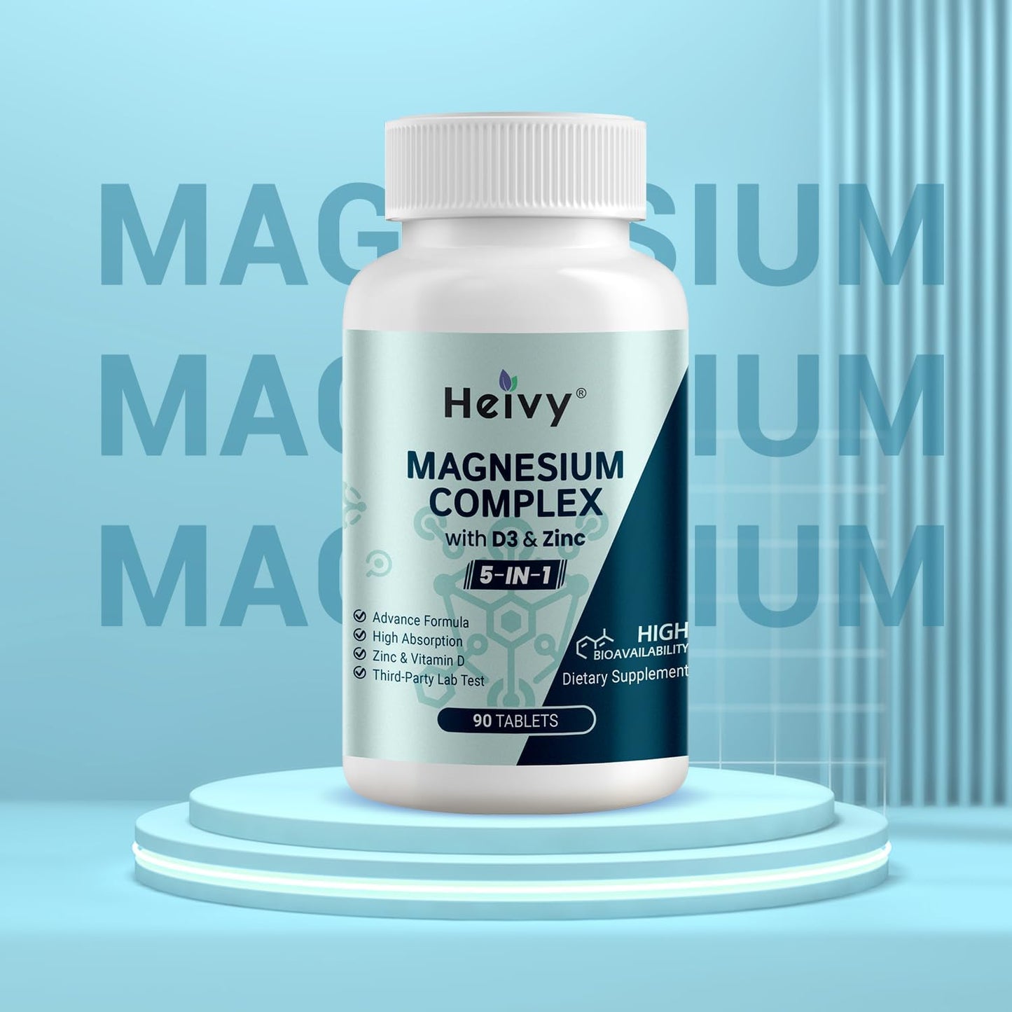 High Absorption Magnesium Complex with Zinc and Vitamin D3 for Muscle, Nerve, Heart, and Bone Support - 90 Tablets
