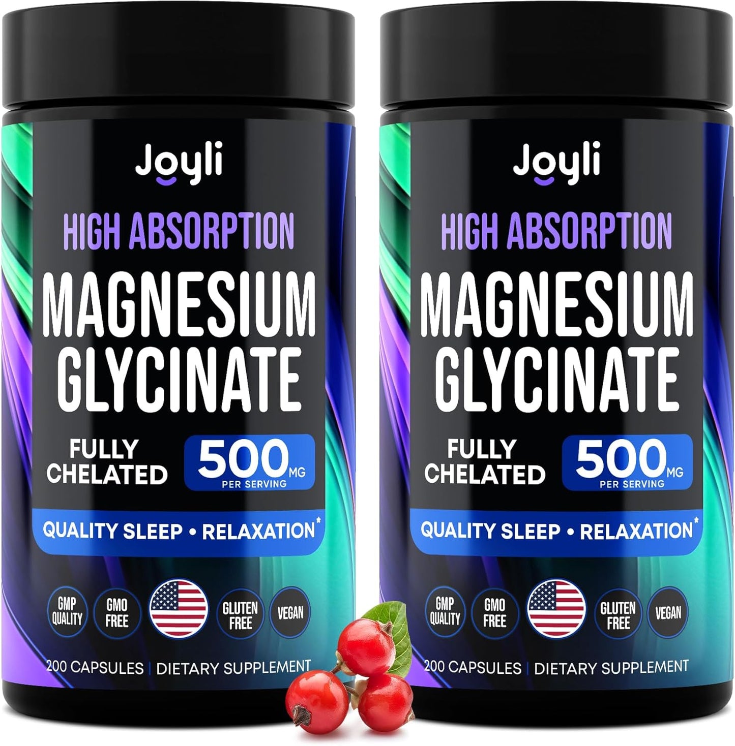 High Absorption Magnesium Glycinate 2-Pack for Sleep, Mood, and Muscle Support - Chelated Supplement with Ashwagandha & Manganese - 500MG per Capsule