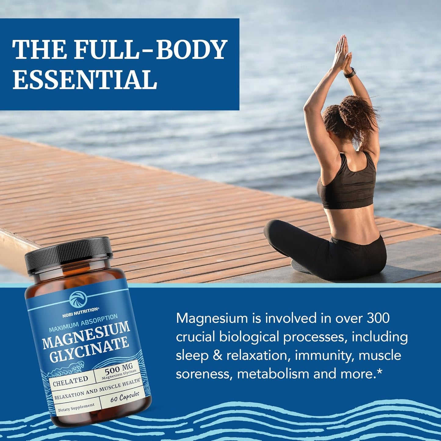 High Absorption Magnesium Glycinate 500mg Supplement for Muscle Relaxation, Bones, Heart, Nerve, Sleep, and Calm Support - 60ct