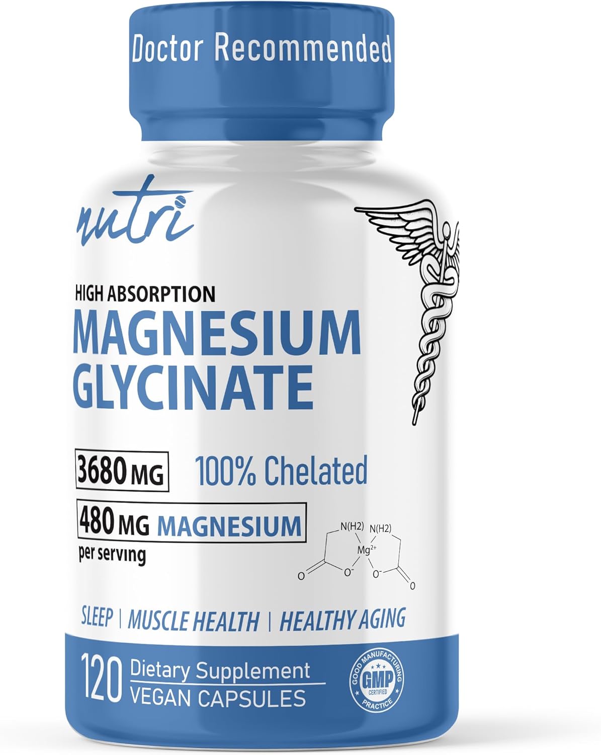 High Absorption Magnesium Glycinate Supplement - 3680mg (480mg Elemental Magnesium), Chelated for Potency - 120 Capsules