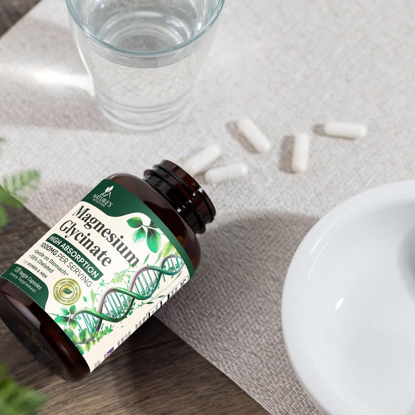 High Absorption Magnesium Glycinate Supplement 1000mg - Supports Heart, Nerves, Bones, Muscles - Vegan, Non-GMO - 120 Capsules