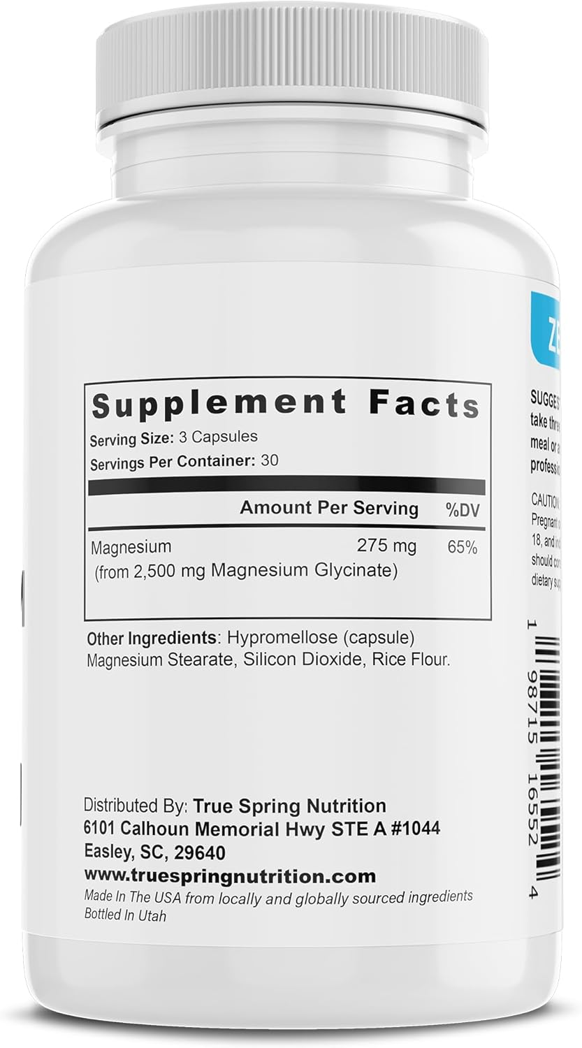 High Absorption Magnesium Glycinate Supplement for Stress Relief, Sleep, Muscle Recovery, Nerve Support, and Heart Health - 90 Capsules - Made in USA