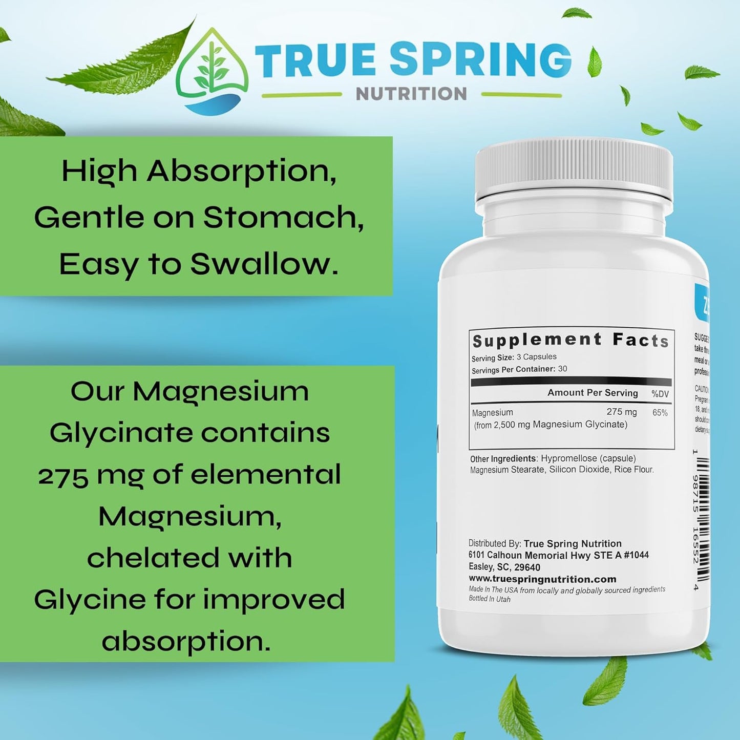 High Absorption Magnesium Glycinate Supplement for Stress Relief, Sleep, Muscle Recovery, Nerve Support, and Heart Health - 90 Capsules - Made in USA