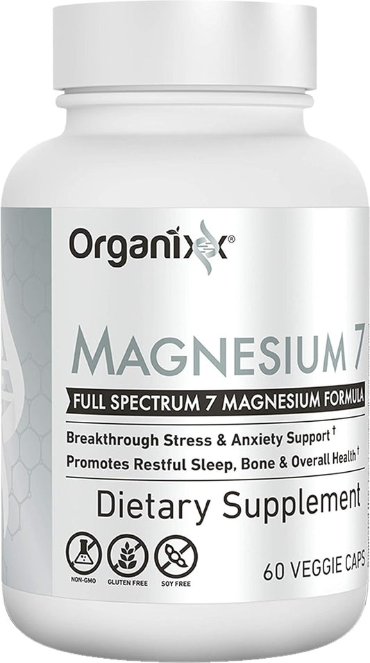 High Absorption Magnesium Glycinate Supplement with 7 Types of Magnesium Complex, Vitamin B6, Manganese Citrate - Supports Sleep, Muscle & Heart Health - Gluten Free, Vegan, Non GMO - 60 Capsules