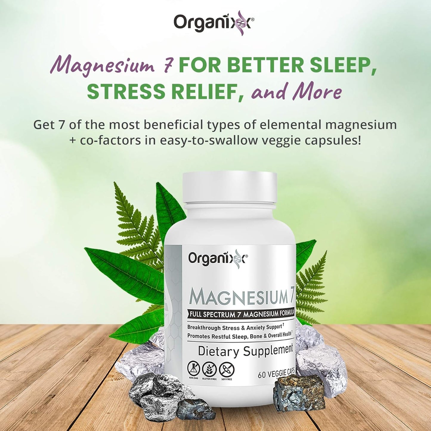 High Absorption Magnesium Glycinate Supplement with 7 Types of Magnesium Complex, Vitamin B6, Manganese Citrate - Supports Sleep, Muscle & Heart Health - Gluten Free, Vegan, Non GMO - 60 Capsules