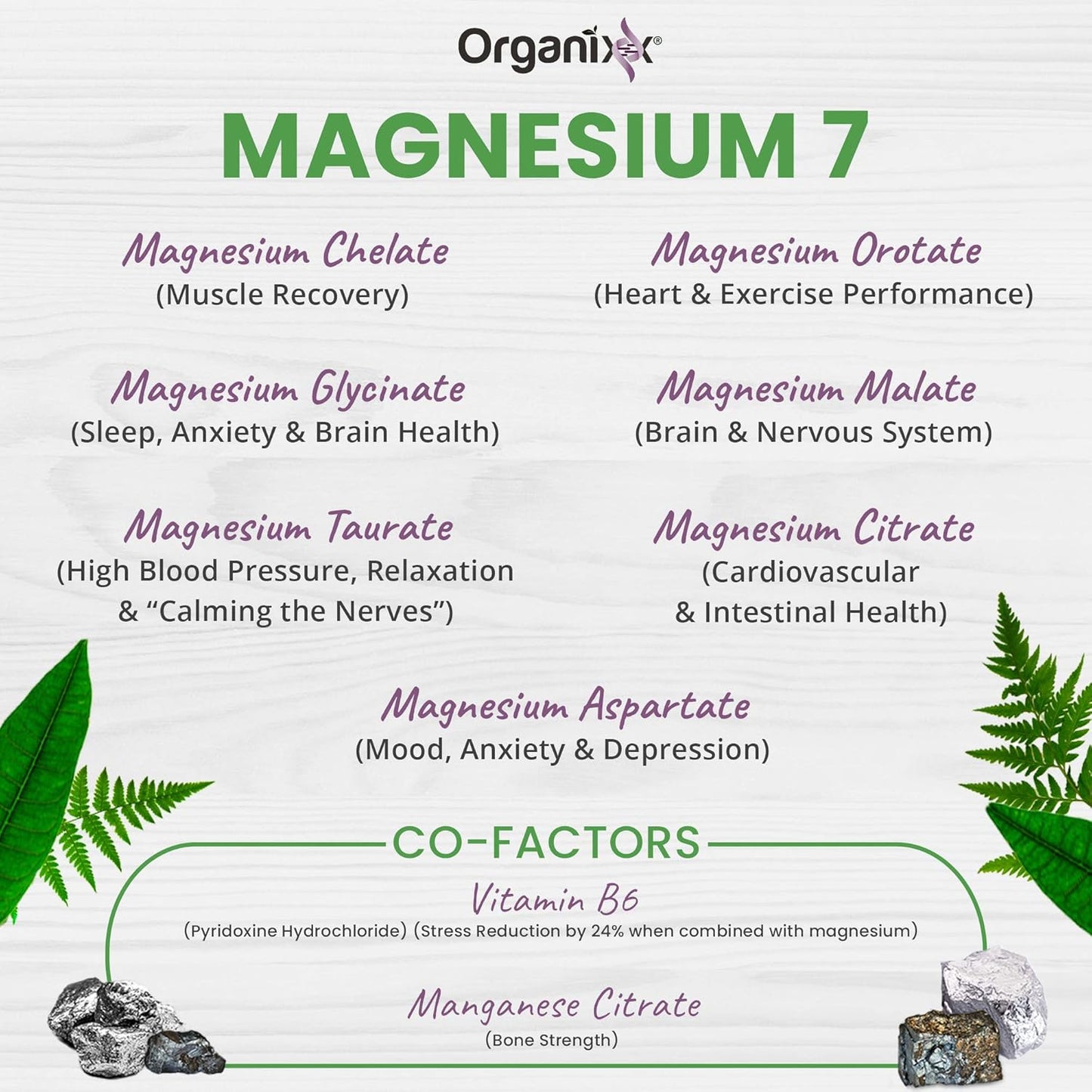 High Absorption Magnesium Glycinate Supplement with 7 Types of Magnesium Complex, Vitamin B6, Manganese Citrate - Supports Sleep, Muscle & Heart Health - Gluten Free, Vegan, Non GMO - 60 Capsules