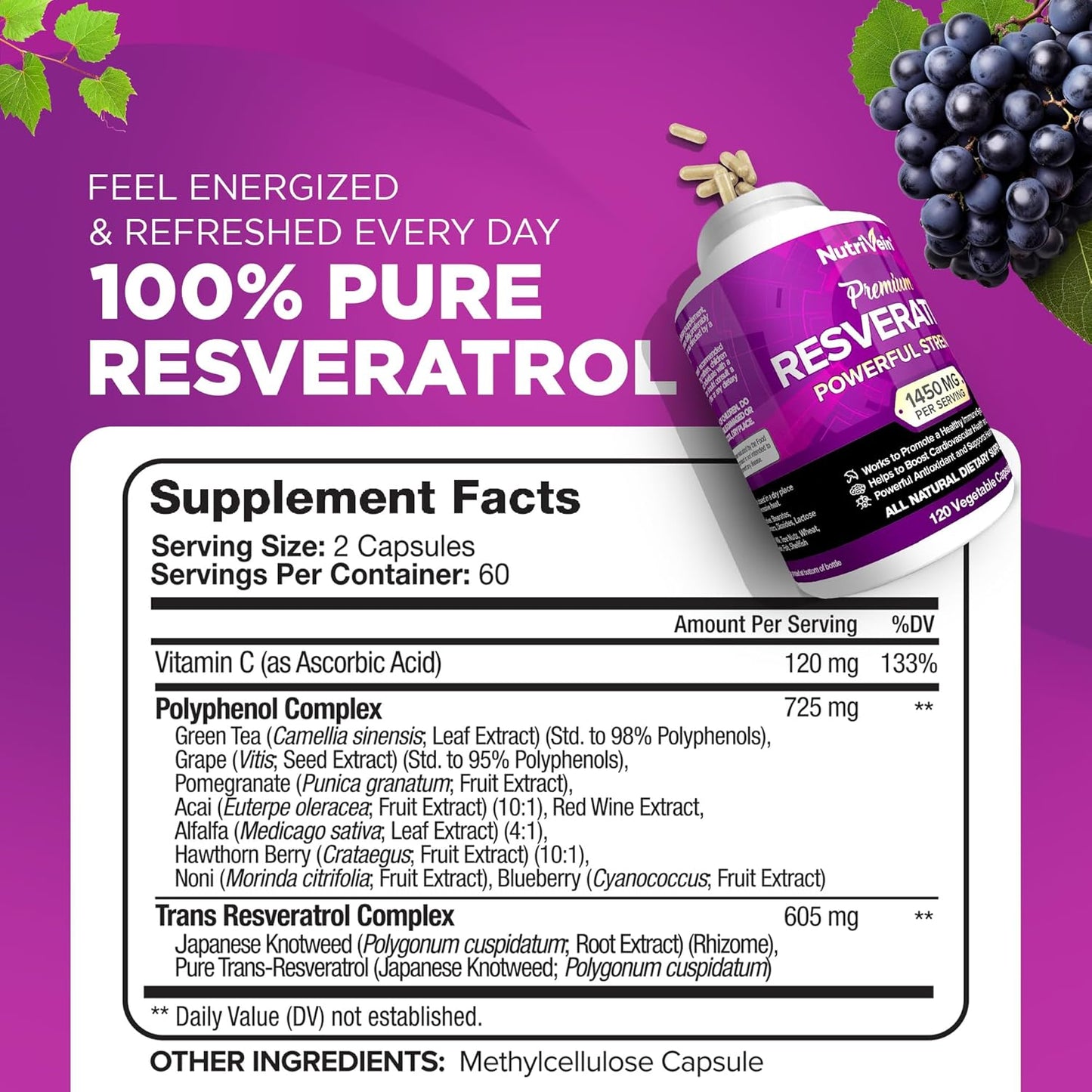 High-Absorption Magnesium L-Threonate & Resveratrol Supplement Bundle for Repair, Defenses, Vitality - Nutrivein Premium Capsules