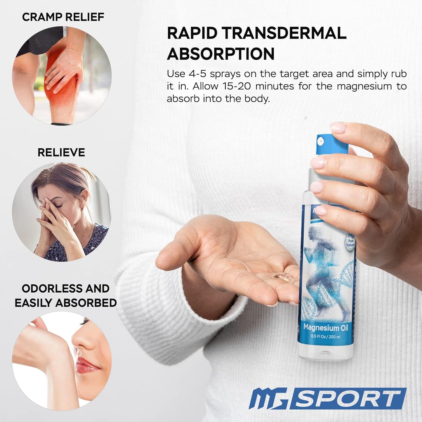 High Absorption Magnesium Supplement and Spray Combo for Leg Cramps, Sore Muscles, and Recovery