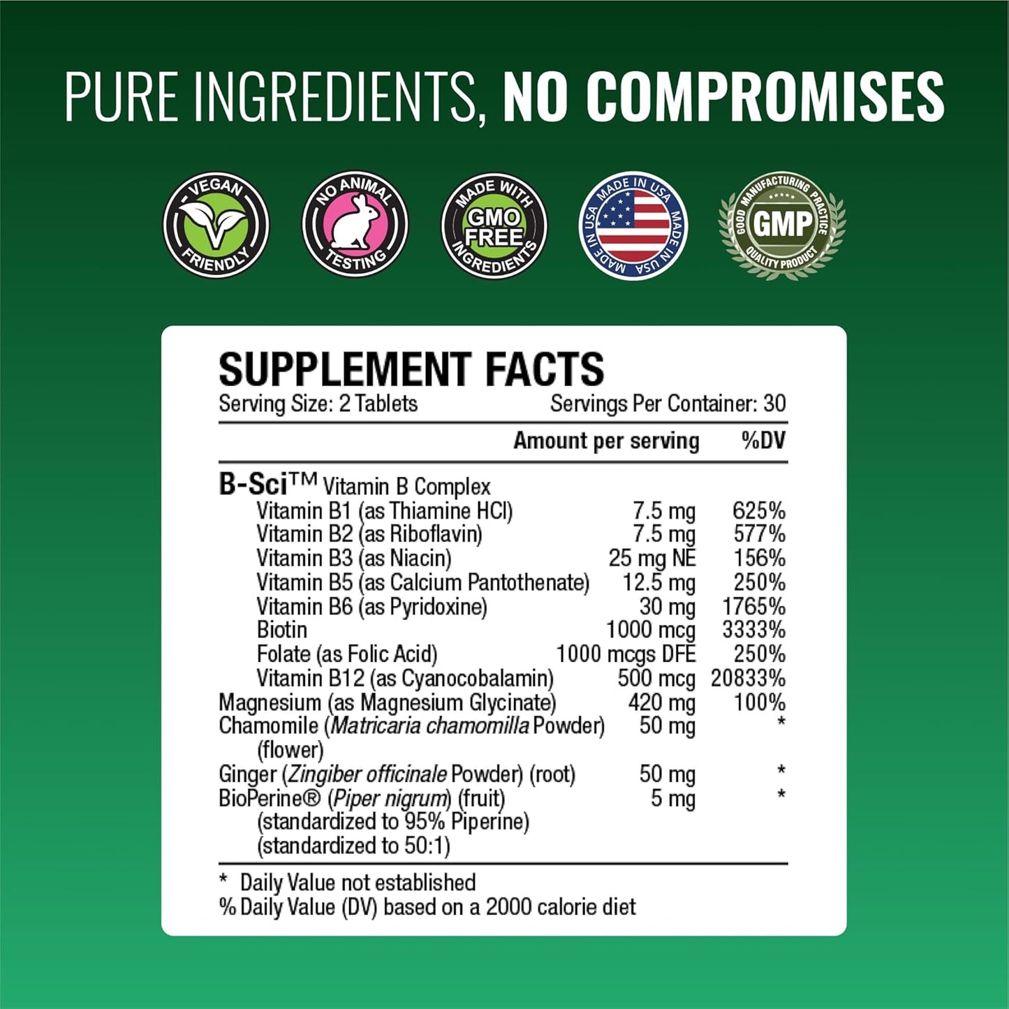 High Absorption Magnesium with Vitamin B Complex and BioPerine - Vegan Capsules - 1 Month Supply