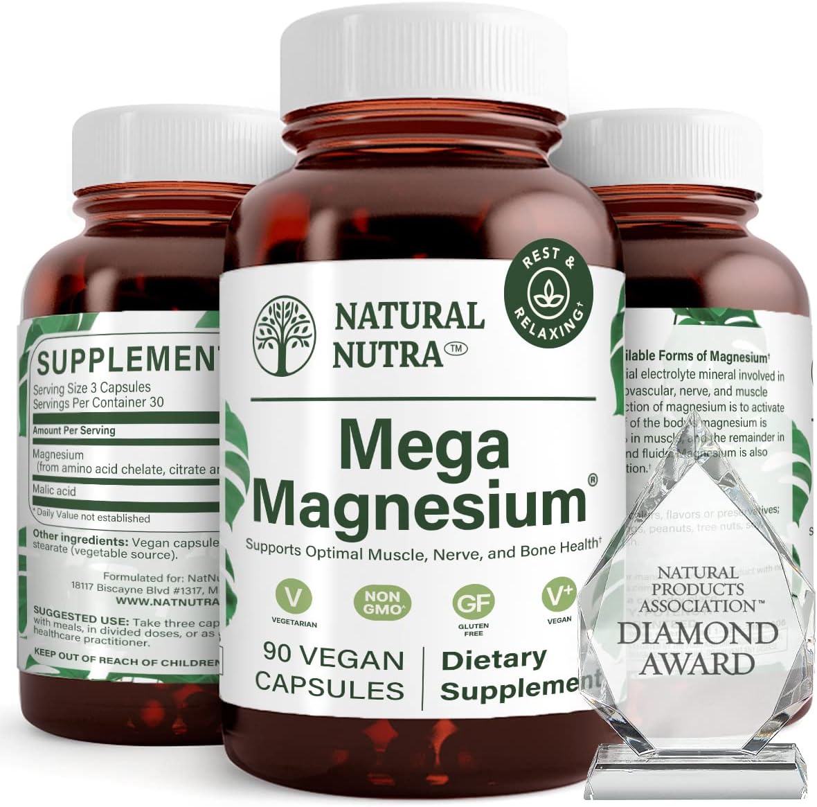High Absorption Mega Magnesium 400mg Supplement with Amino Acid Chelate for Muscle Growth and Heart Health - 90 Capsules
