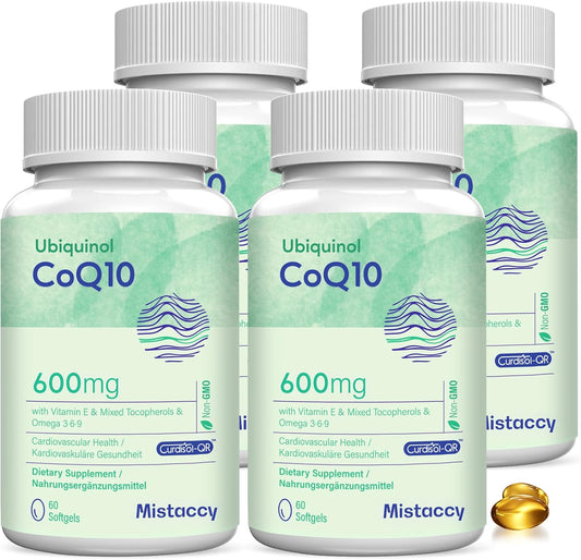 High Absorption Mistaccy CoQ10 Ubiquinol Supplement 600mg Softgels with Vitamin E & Omega 3 6 9 | Antioxidant Powerhouse for Health | 240 Softgels