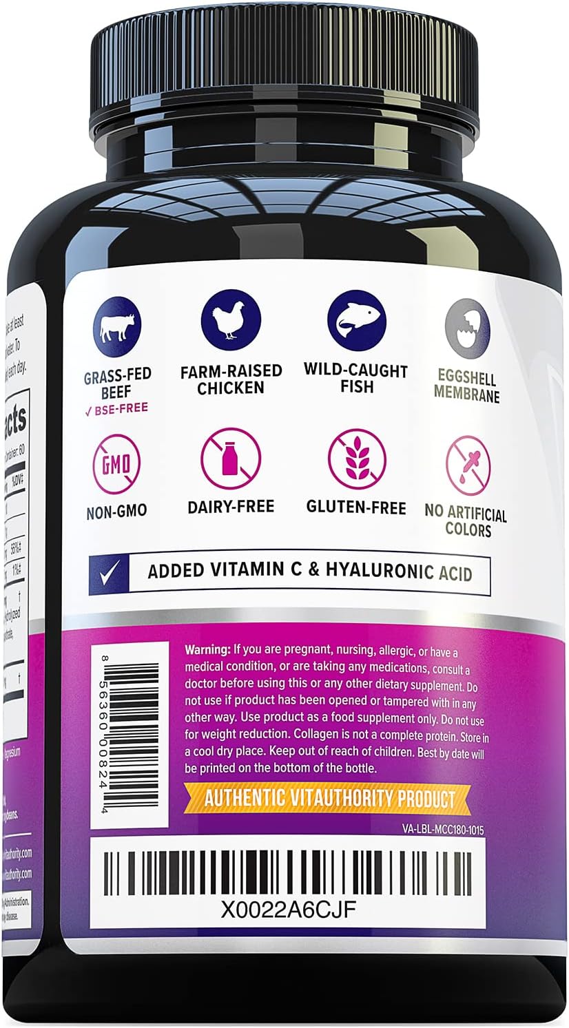 High Absorption Multi Collagen Pills for Hair, Skin & Nails - 60 Servings - Types I, II, III, V, X - Hyaluronic Acid & Vitamin C - Men & Women