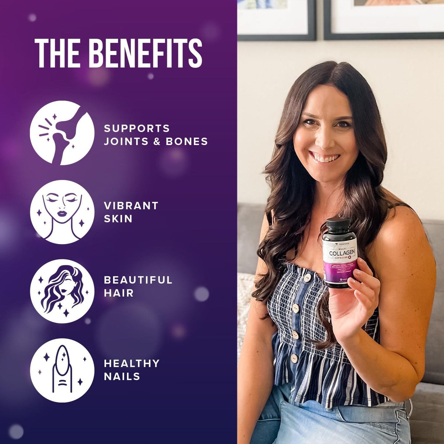High Absorption Multi Collagen Pills for Hair, Skin & Nails - 60 Servings - Types I, II, III, V, X - Hyaluronic Acid & Vitamin C - Men & Women