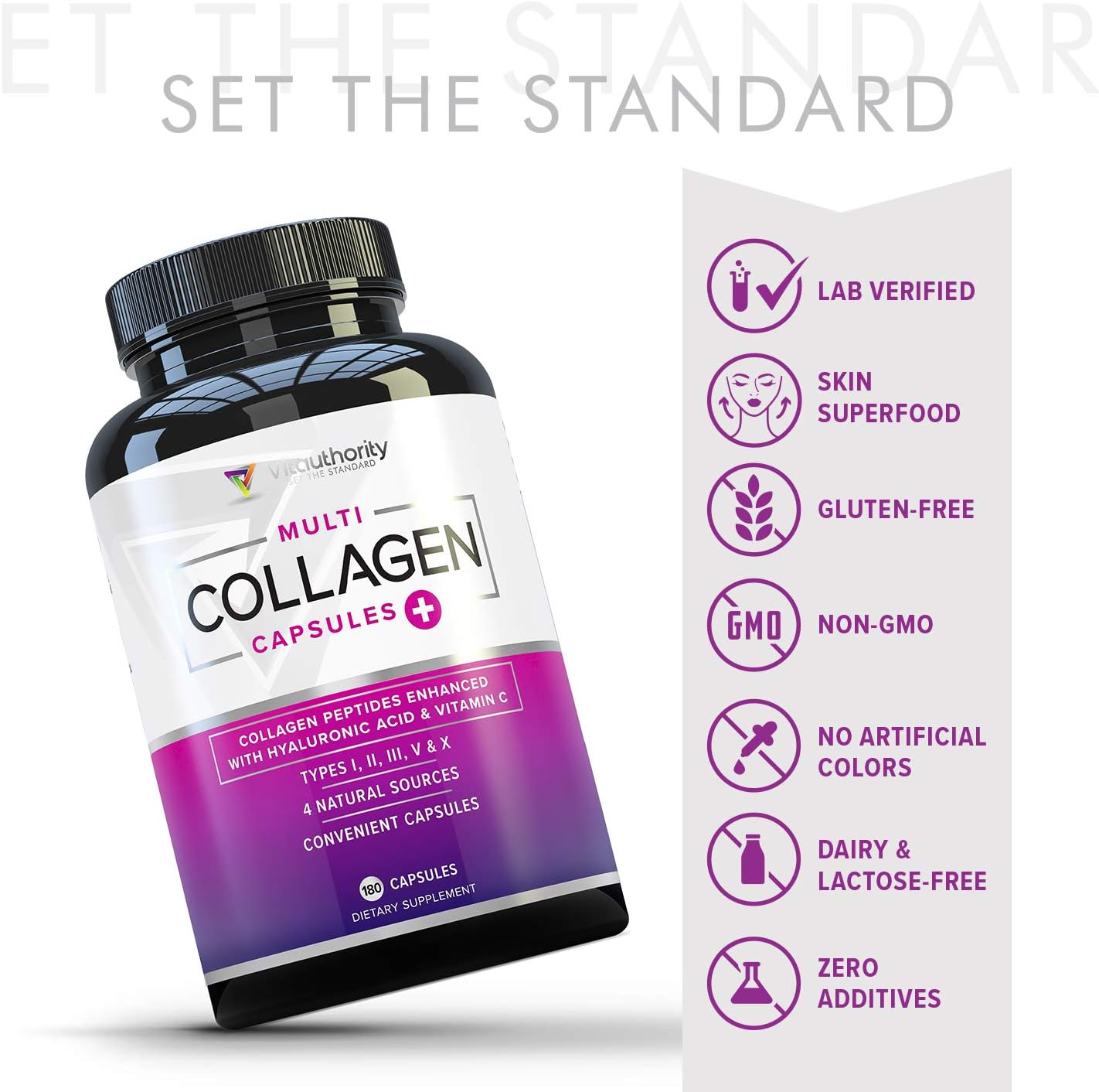 High Absorption Multi Collagen Pills for Hair, Skin & Nails - 60 Servings - Types I, II, III, V, X - Hyaluronic Acid & Vitamin C - Men & Women