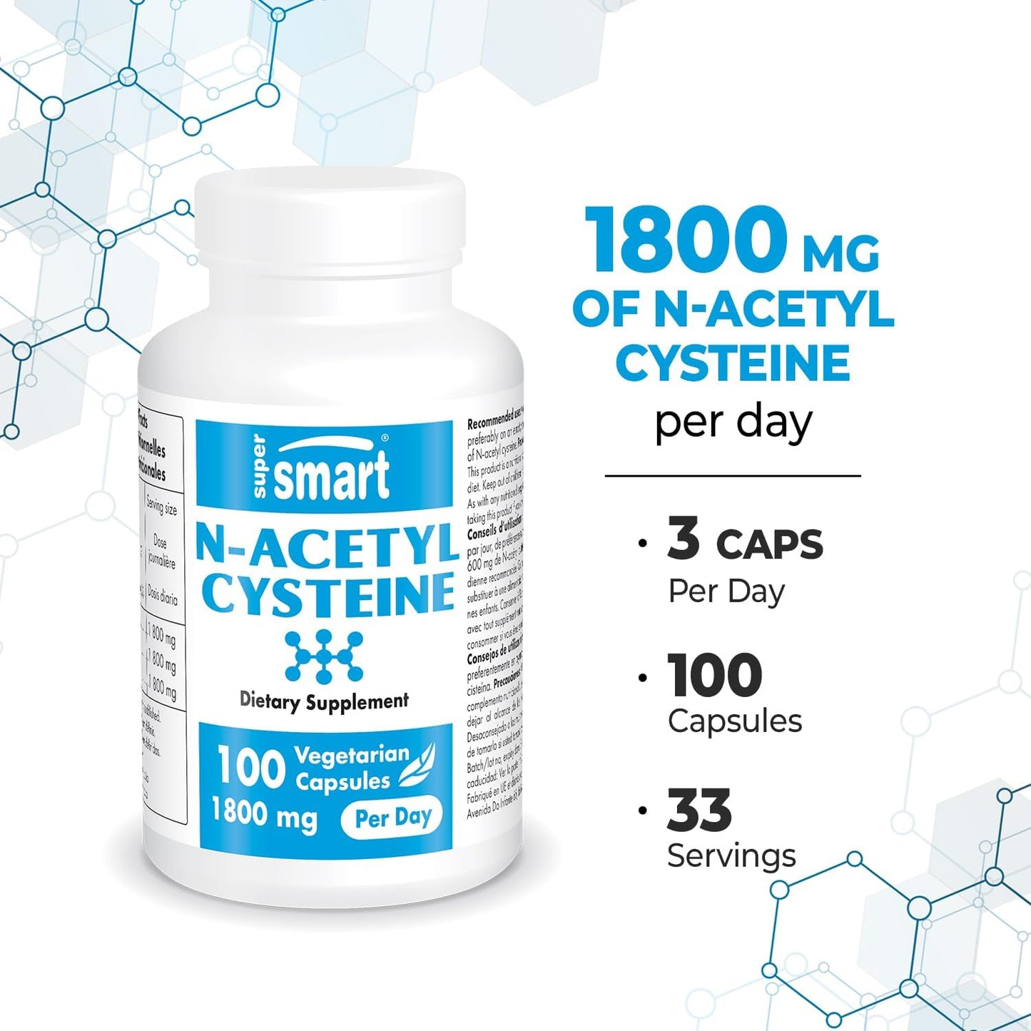High Absorption N-Acetyl Cysteine 1800mg Daily Supplement for Antioxidant Support - Glutathione Precursor - Non-GMO, Gluten-Free - 100 Capsules
