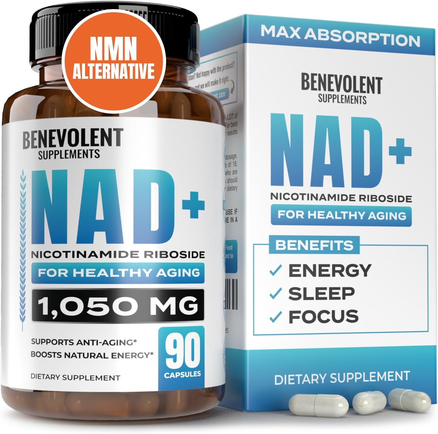 High Absorption NAD+ Supplement 1050mg with NMN Alternative - Cell Regenerator for Energy & Healthy Aging - Nicotinamide Riboside, Trans-Resveratrol & TMG