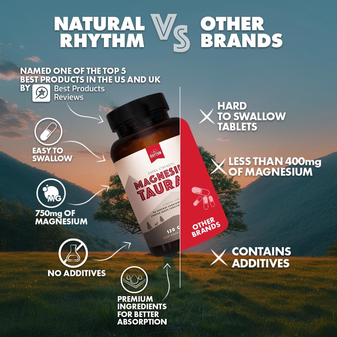 High Absorption Natural Rhythm Magnesium Taurate Capsules - 750mg (150mg Magnesium) - 120 Count