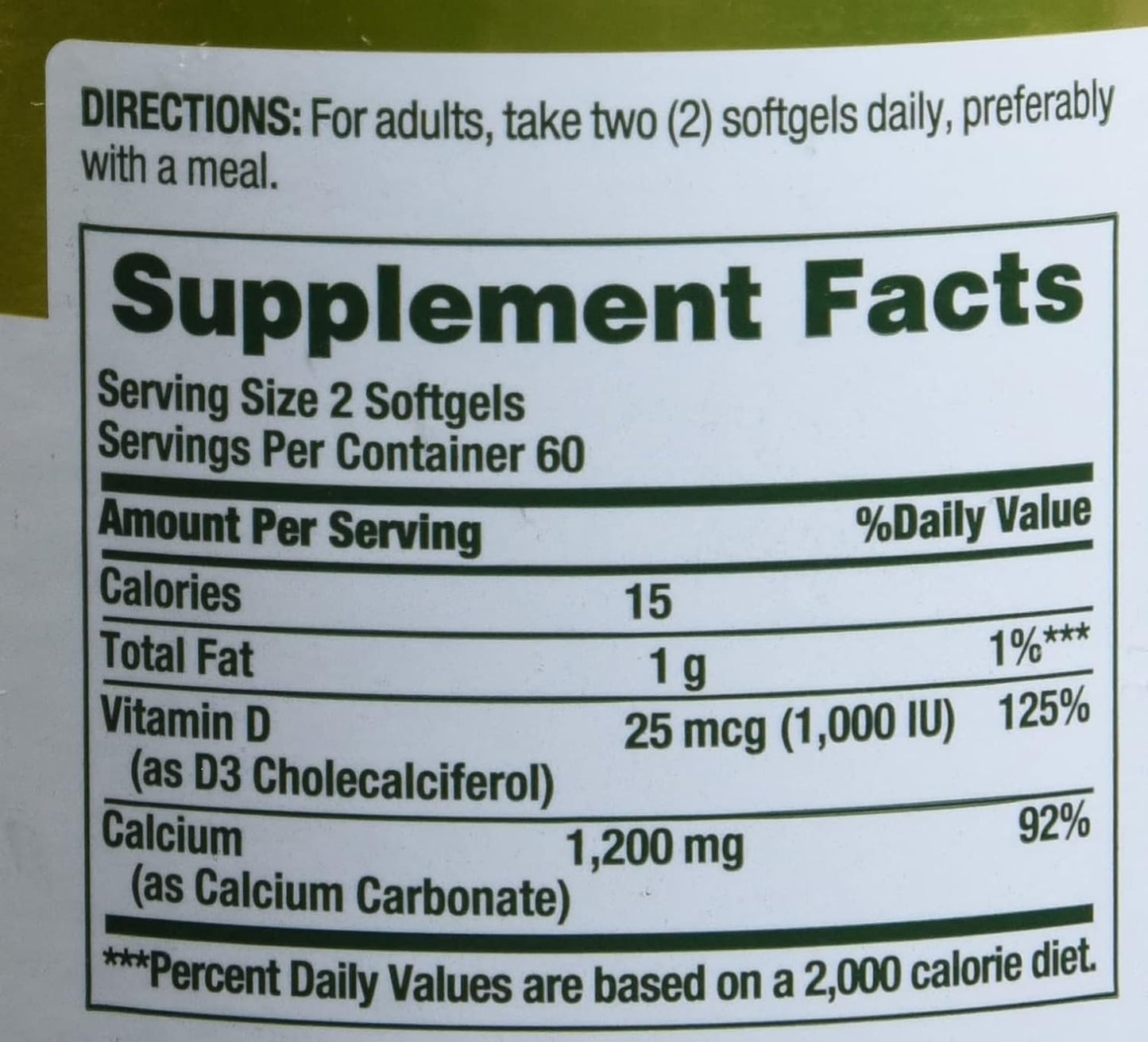 High Absorption Nature's Bounty Calcium with Vitamin D, 1200 mg, Liquid Filled - 120 Count