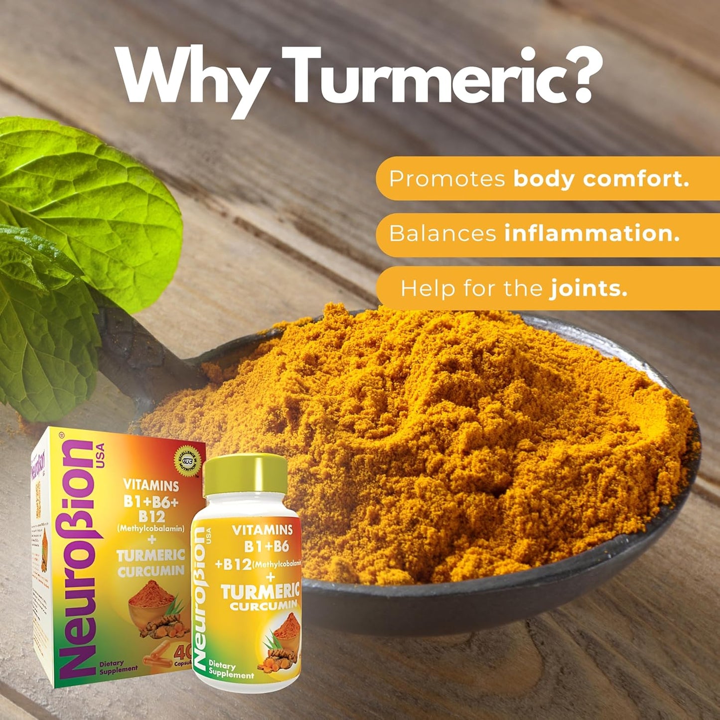 High Absorption Neurobion Turmeric Curcumin 650mg Antioxidant Support Complex with B12 - 40 Capsules