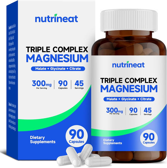 High Absorption NutriNeat Triple Magnesium Complex Capsules, 90 Count, 300mg Magnesium Glycinate, Citrate & Malate, Muscle Vitality Enhancing Supplement for Performance & Strength Boost