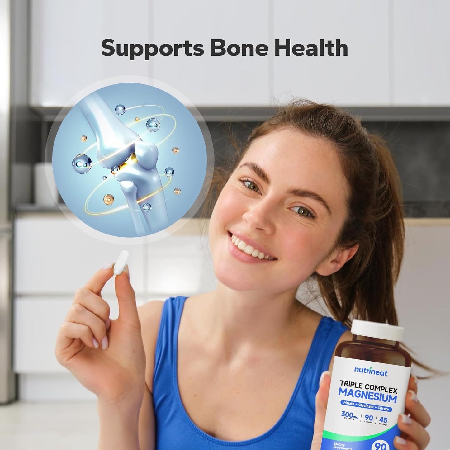 High Absorption NutriNeat Triple Magnesium Complex Capsules, 90 Count, 300mg Magnesium Glycinate, Citrate & Malate, Muscle Vitality Enhancing Supplement for Performance & Strength Boost