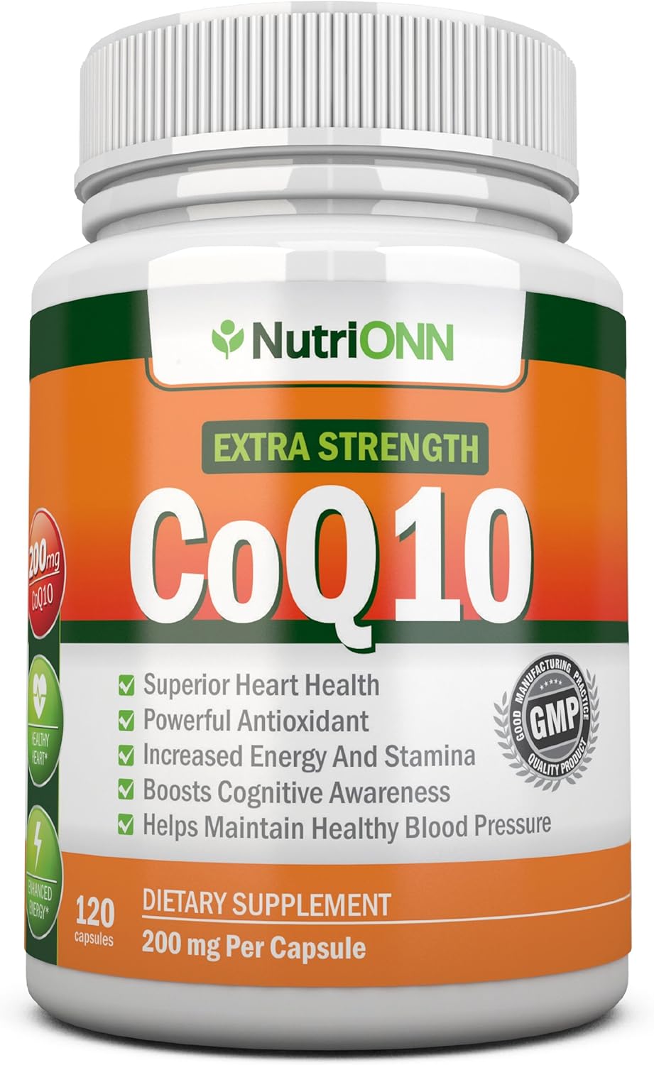 High Absorption NutriONN CoQ10 200mg (Double Strength) - 120 Capsules - Scientifically Proven Ubiquinone for Energy - 4 Month Supply