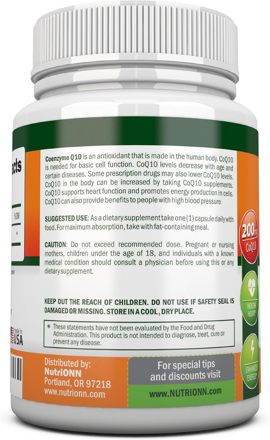 High Absorption NutriONN CoQ10 200mg (Double Strength) - 120 Capsules - Scientifically Proven Ubiquinone for Energy - 4 Month Supply