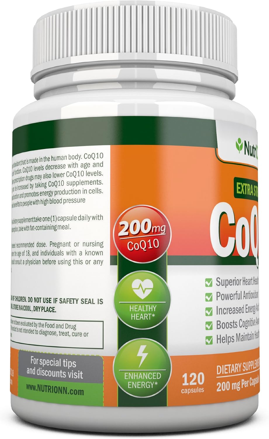 High Absorption NutriONN CoQ10 200mg (Double Strength) - 120 Capsules - Scientifically Proven Ubiquinone for Energy - 4 Month Supply